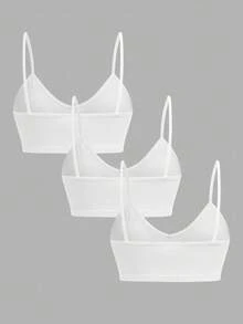 SHEIN 3pcs Tween Girls' Basic V-Neck Padded & Breathable Lingerie Set, White