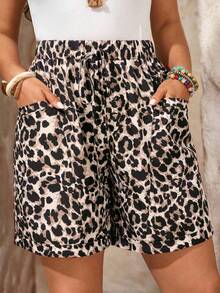 EMERY ROSE Plus Size Women Leopard Print Drawstring Pocket Casual Palazzo, Women Summer Clothes,Spring - Multicolor - View 3