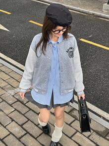 SHEIN Teen Girl Sweet Baseball Jacket, Autumn/Winter Fall