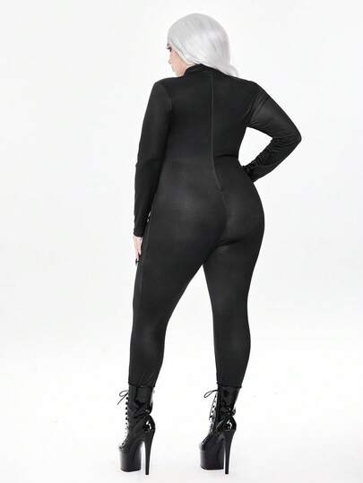 ROMWE Avant Combinaison gothique squelette avec manches longues et pantalon, grande taille, pour la fête d'Halloween