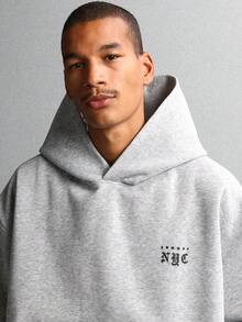 SUMWON Premium Relaxed Fit Classic NYC Logo Cropped Hoodie With Circular Back Design Urban Streetwear Daily Essential Layering Winter Fall Casual - Light Grey - View 4