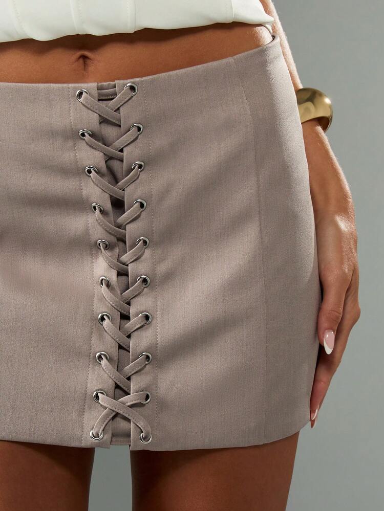 MISSGUIDED Lace Up Front Micro Mini Skirt High Rise Bodycon Short Skirt Party Club Fashion