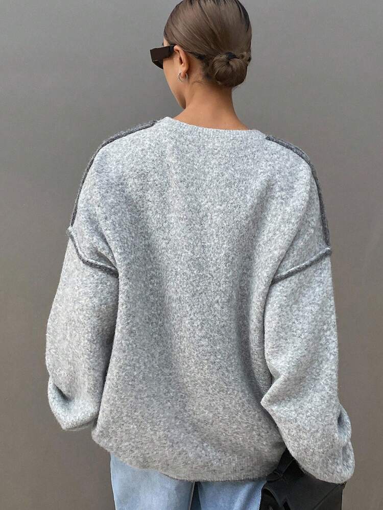 Women's Loose Casual Contrast Color Trim Sweater, Autumn