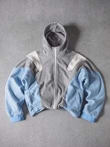 PAVTROS Manfinity Streetrush Men's Contrast Color Zip-Up Hooded Long Sleeve Jacket, Zip Up Hoodie, Fall Winter - Multicolor - View 3