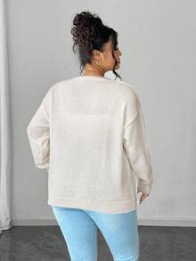 Elenzga Plus Size Women's V-Neck Button Handmade Floral Casual Open Cardigan Sweater, Autumn/Winter Fall