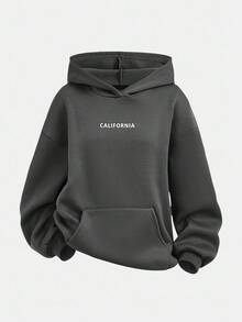 SHEIN Girlism Tween Mädchen Oversized Grau Strick Lässig Schule Englisch Muster Kapuzenpullover, Rückkehr zur Schule, geeignet für Herbst/Winter