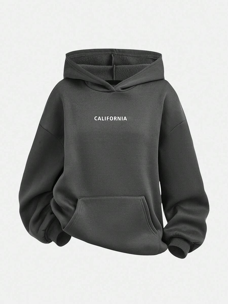 SHEIN Girlism Tween Mädchen Oversized Grau Strick Lässig Schule Englisch Muster Kapuzenpullover, Rückkehr zur Schule, geeignet für Herbst/Winter