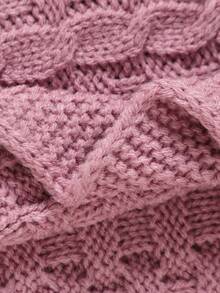 SHEIN Vintaside Kids 3 件套新生儿针织服装套装 - 舒适简约圆领长袖开衫，搭配围兜和可爱帽子 - 粉色 - 查看 8