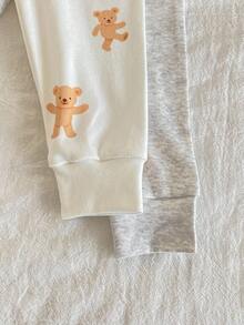 SHEIN 4pcs Newborn Baby Cute Bear Embroidery & All-Over Bear Print Long Sleeve Top And Pants Snug Fit Pajama Set Unisex Baby Clothes Baby Clothes Set Baby Bear Clothes Newborn Clothes Fall Winter