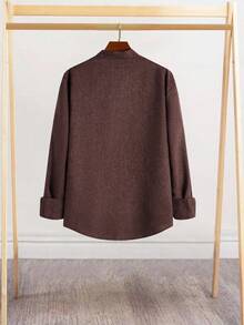 Calvornis 男士休闲通勤纯色纽扣衬衫纽扣男士衬衫休闲男士休闲衬衫男士漂亮衬衫男士设计师衬衫，秋季 - 咖啡棕 - 查看 2