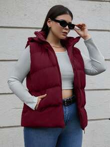 EURMUSE Veste matelassée à capuche zippée de grande taille, style Frenchy - Rouge foncé - Voir 5