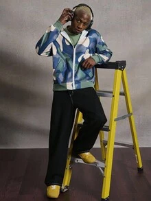 PAVTROS Manfinity Streetrush 男士休闲宽松连帽拉链户外风衣夹克，带口袋，迷彩印花，男士宽松连帽拉链夹克，带口袋，绿蓝迷彩印花，秋冬街头服饰，INS 街头服饰，万圣节服装，男装，男士夹克和外套，中性风格，说唱歌手服装，男朋友礼物 - 彩色 - 查看 6