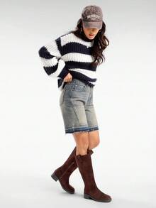 Solezae Women Everyday Casual Comfortable Round Toe Chunky Heel Knee-High Boots - Chocolate Brown - View 4