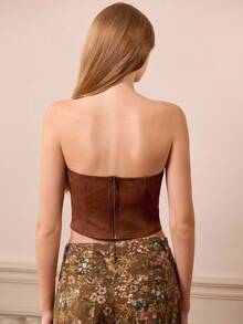 lacRébo Brown Faux Suede Corset Top With Spaghetti Straps Fall Women Clothes Spring Summer - Coffee Brown - View 2