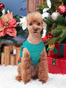 PETSIN 1 pezzo Pettorina natalizia per animali domestici con Babbo Natale e Candy Cane, colore verde