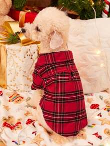 PETSIN 1pc Christmas Red Plaid Pet Shirt - Multicolor - View 7