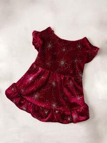 PETSIN 1pc Luxury Pet Velvet Snowflake & Star Print Dress, Christmas Outfit - Multicolor - View 7