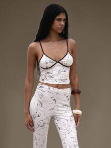 MUSERA White Animal Print Slinky Contrast Cami Binding Fitted Top,Seksi Chic Summer Holiday Vacation, Night Out Date Night Birthday Club Elegant Party - Multicolor - View 6