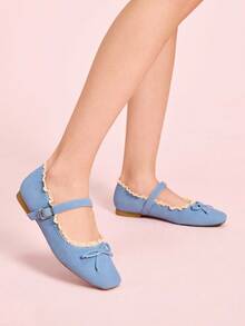 CUCCOO DOLLMOD Women's Casual Versatile Lace Trim Flat Loafers - Blue - View 5