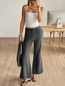 Siren Gaze 女士秋季服装秋季女士优雅人字形喇叭裤女装2025新款秋冬正式奢华别致商务休闲通勤阔腿喇叭裤非常适合外出工作聚会毕业舞会国庆 - 深灰色 - 查看 3