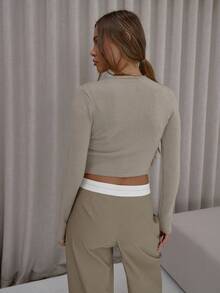 MUSERA Cropped Fitted Button Down Knit Cardigan Classy Cute Sexy Streetwear Night Out Winter Evening Party Elegant Spring Sweater - Apricot - View 2
