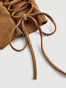 SHEIN MOD 女士复古绒面交叉带背心 - 卡其色 - 查看 5