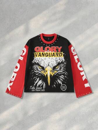 Street Life T-shirt court ample à manches contrastées avec imprimé patchwork, automne