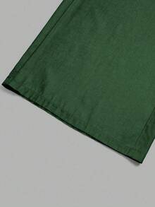 Rometta 大码女式纯色褶皱阔腿宽松休闲裤 - 軍綠色 - 查看 7