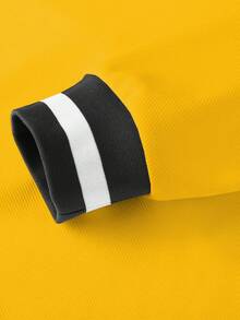 Manfinity Campus Court 男士休闲宽松V领卫衣，秋季长袖上衣 - 黃色 - 查看 6