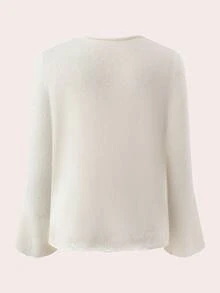 SHEIN Clasi Blusa de manga larga con estampado floral 3D de unicolor para tallas grandes - Blanco - Ver 2