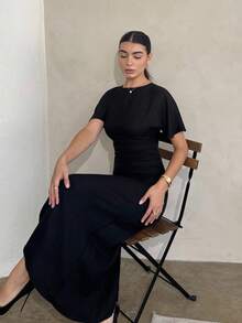 Andrea Bello Women's Linen Blended Solid Color Casual Dress, Summer,Bodycon Dress - Black - View 1