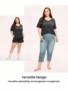 LUVLETTE 大码透气睡衣套装，柔软纯棉，女士家居服套装，带口袋长裤，内衣外穿，平角裤套装