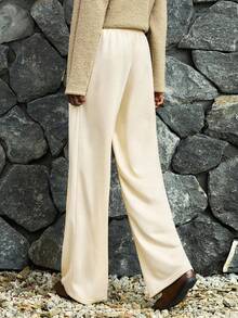 Lumivelle 女士休闲柔软宽松直筒抽绳裤，秋季 - 杏色 - 查看 2