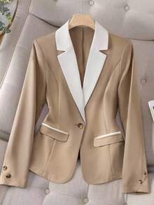 GlowEve Women's Elegant Versatile Patchwork Long Sleeve Blazer, Autumn