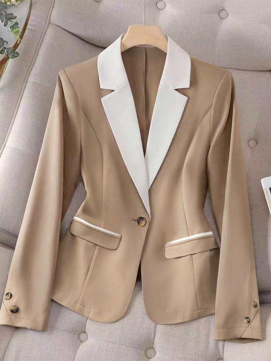 GlowEve Women's Elegant Versatile Patchwork Long Sleeve Blazer, Autumn