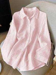 SHEIN Women's Fashionable Loose Thin Backless Tie Cuff Long Sleeve Blouse, Spring And Summer - Baby Pink - View 2