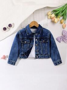 Elladie kids 1pc Girls Casual Denim Jacket With Bow Decor, Light Wash Blue, Comfortable For Daily Wear And Outings Fall Winter Denim Jacket With Bows