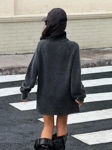 Muchica 女士休闲黑色刺绣高领毛衣，秋冬 - 黑色 - 查看 2