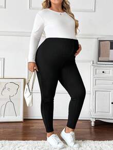 Plussiva Plus Size Maternity Bottoms, Solid Color, Casual, Comfortable, Stretchy, Slim Fit - Multicolor - View 8