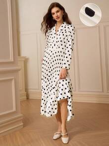 Penseblé Ladies Polka Dot Dress V-Neck Pleated Skirt - Multicolor - View 4