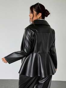 Firerie Manteau ajusté à manches longues noir avec volant à la taille, boucle métallique et fermeture éclair décorative. Convient pour la Saint-Valentin, les concerts, les représentations, les rendez-vous, les dîners de gala, les déplacements, la rentrée, les vacances, le bureau, le style sirène/Y2K - Noir - Voir 3