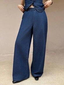 K-Vae Women's Four-Season Denim Suit, Slim-Fit Vest And Trousers Suit, Simple Old Money Style,New Year's Wear - Dark Wash - View 4