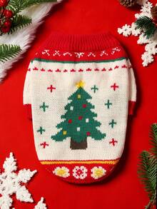 PETSIN 1pc Cat Dog Universal Pet Clothes Christmas Tree Pattern Raglan Sleeves Christmas Sweater - suit color - View 2