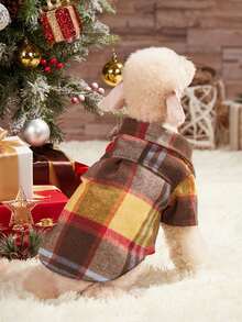 PETSIN 1 件圣诞宠物格子羊毛拼布衬衫，秋冬保暖