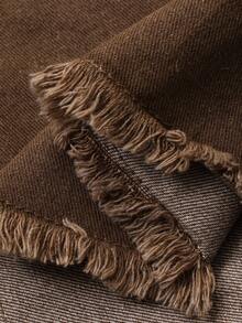 DAZY Western Cowgirl Distressed Washed Loose Long Sleeve Collared Shacket, Straight Skirt Casual Street Style Set For Women, Autumn/Winter - Coffee Brown - View 8