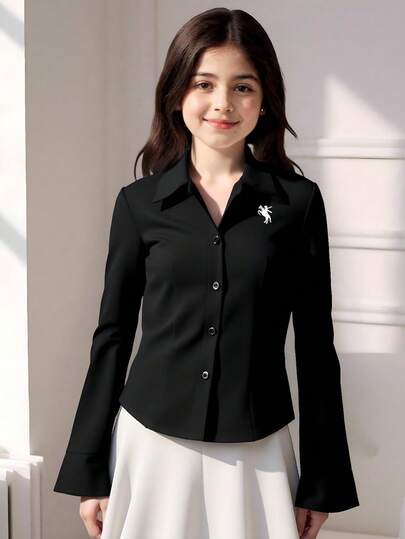 قميص كاجوال بأكمام طويلة وأزرار للفتيات المراهقات، أزياء أسبوع الكتاب للفتيات المراهقات