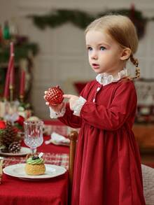 Souflis Souflis Elegant French Style Burgundy Color Baby Girl Dress With Small Stand Collar Red Dress Toddler Girl Baby Red Dress Baby Dress Burgundy Fall Winter