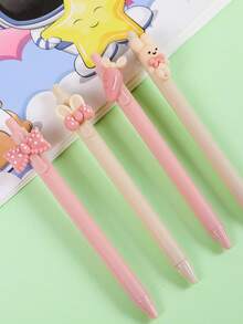 SHEIN 黑色凝胶墨水塑料点击粉色奶油色可爱女孩笔 - 多色 - 查看 7