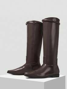 MOTF 女式复古方头PU皮革中筒靴 - 棕色 - 查看 7