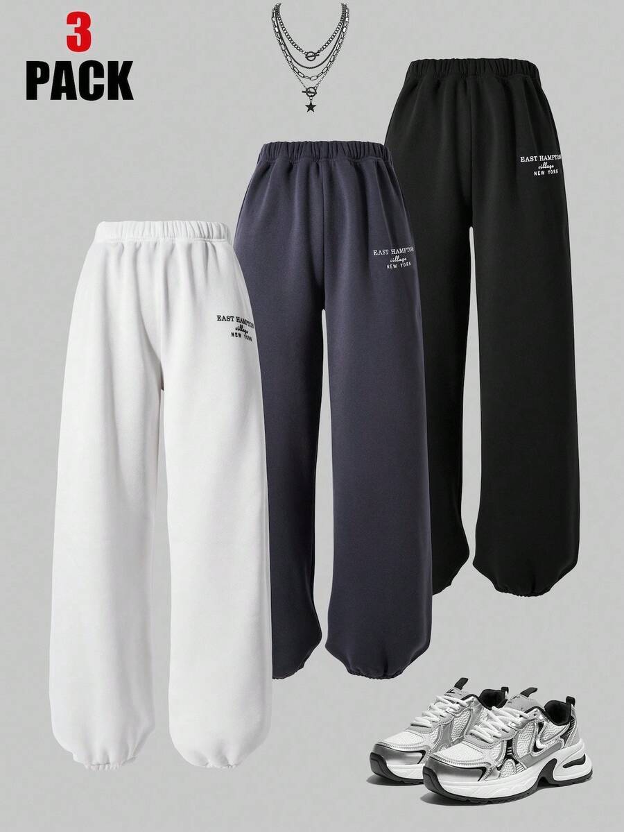 Quần Jogger dệt kim in họa tiết cho bé gái tuổi teen, quần dài đa năng thường ngày thích hợp mặc đi học, đi làm, mặc thể thao vào mùa thu/đông - Nhiều màu - Xem 1